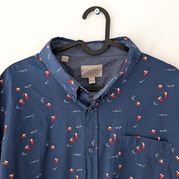 Jachs NY Men's Blue Short Sleeve Button-Up Shirt with Surfer Pattern ~ Size XL - Picture 2 of 6